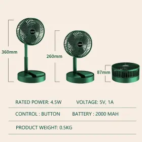 Lihuachen 033985441452 Portable Folding Fan Rechargeable Standing Pedestal Usb 3 Speeds 2000m #2