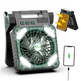 Lizardsl 770642453181 Solar Powered Fan For Camping 10000mah Rechargeable Portable