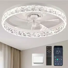 Lt-001-04 Ltemziiy 20 Inch Indoor Modern White Crystal Flush Mount Ceiling Fan With Light Dimmable
