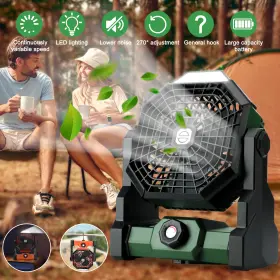 Luxxflour 742404666207 Portable Rechargeable Camping Fan With Led Lantern - 270 Rotation 8 Speeds #2