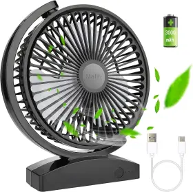 Mf300 Mafiti Usb Rechargeable Desk Fan 6.6 Inch 3000mah Portable Electric Black