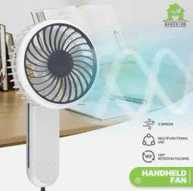 Mag-a25-tbf-004-3in-wh Magshion Portable 3 Speed Personal Handheld Fan Usb Rechargeable Mini Desk With Lanyard