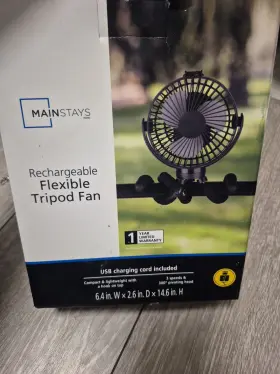Mainstays 814645028592 Rechargeable Tripod Fan Flexible Adjustable Great For Strollers Bikes