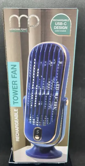 Meridian Point Rtf-12-4841 Nib Blue Originals Rechargeable Usb Mini Tower Fan 10.5x3.6x3.2 Inch