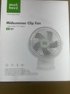 Mint Houz Mt-l007f Midsummer Clip-on Fan Usb Rechargeable 360 Rotation White