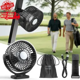 Minthouz 445019264273 Rechargeable Magnetic Golf Cart Fan With 360 Rotation And Led Lighting