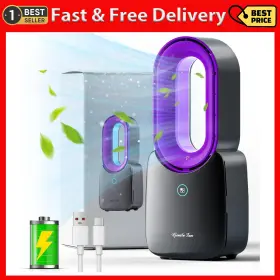 Misby 313102942964 Rechargeable Desk Fan 5-color Led Light Bladeless Table Of 11.8 Inch