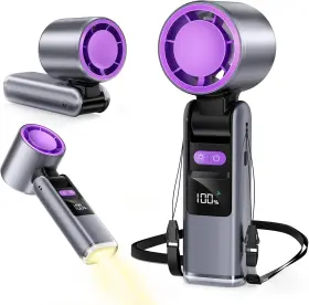 Misby 735942093109 Portable Handheld Turbo Fan 3 In 1 Hand Fans With Flashlight 14 Hrs Cool