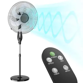 A12-fl-001-bk Mollie Fan With Remote Control 12h Timer Portable Adjustable Height 6 Blades Quiet Air