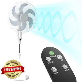 B0c7byjfrb Mollie Oscillating Pedestal Fan With Remote 12h Timer Quiet White