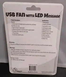 Motion Design 739205719553 Usb Fan With 6 Led Pre-programmed Messages New/sealed On Card #2