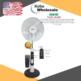 Var-16800 Netcom 16 Inch Rechargeable Stand Fan Usa With Usb Control
