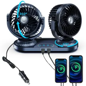 Nifbang Us-f623u Dual Head Car Fan 12v 24 Volt Universal 270 Oscillating Cigarette Lighter Po