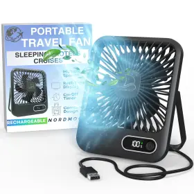 Nm-tf-2000-bl Nordmoose Small Travel Fan For Sleeping Usb-c Rechargeable Battery Powered Personal Mi