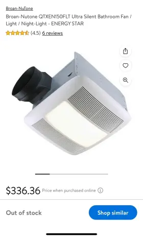 Nutone 784891215322 Qtxen150flt 150 Cfm Ceiling Exhaust Vent Fan With Light And Night Dmg