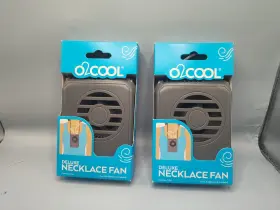 O2 Cool 755247214986 Lot Of 2 Deluxe Necklace Fan Speed Battery Opperated Personal - Gray