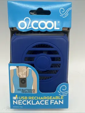 Fn02b01 O2 Cool New Blue Necklace Fan Usb Rechargeable No Battery Needed Frees&h