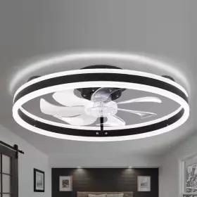 1009064335 Oaks Aura 20 Inch Led Indoor Black Bladeless Low Profile Ceiling Fan Flush Mount-a5