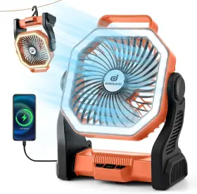 Odoland 744111012902 Camping Fan With Led Lantern 20000mah Rechargeable Battery Operated