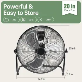 Ac-dsv21pd-20bk Olixis 20 Inch Metal Floor Fan 3-speed High Velocity 120 Tilt Industrial Shop Quiet