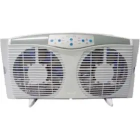 F-5286 Optimus 809387611973 Reversible Twin Window Fan With Thermostat And Led 8-inch White