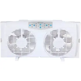 98678922m Optimus Twin Window Fan 8 Inch Reversible 3-speeds With Thermostat Led In White