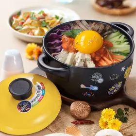 Oracal 313030424471 Ceramic Stockpot Clay Cooking Pot Cookware Stovetop Cartoon Pattern Stew Ho #2