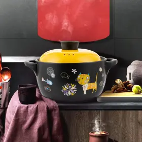 Oracal 313030424471 Ceramic Stockpot Clay Cooking Pot Cookware Stovetop Cartoon Pattern Stew Ho #3