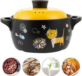 Oracal 313030424471 Ceramic Stockpot Clay Cooking Pot Cookware Stovetop Cartoon Pattern Stew Ho