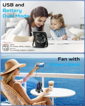Otlonpe 037166007055 Desk Fan Rechargeable Portable Slim Quiet 4000mah Small Personal 4 #3