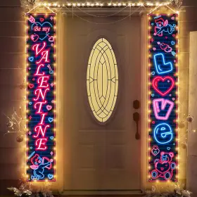 Ory18fan01 Ourry 2pcs Valentines Day Decor Lighted Door Banners - Decorations Heart P