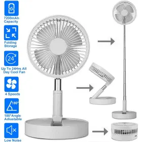 Paddsun 883148300320 Portable Stand Fan Folding Pedestal Usb Rechargeable Telescopic Table Floor