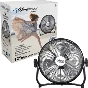 00501 Pami Floor Fan 12 Inch Black High-velocity Metal Electric With 3 Speeds &