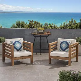 Wm99024s Paragon Louise Outdoor Acacia Wood Club Chairs With Cushions Set Of 2 Teak Finish And #2