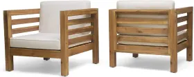 Wm99024s Paragon Louise Outdoor Acacia Wood Club Chairs With Cushions Set Of 2 Teak Finish And
