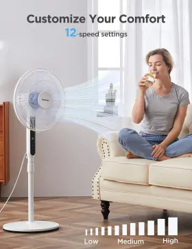 Pelonis 750545105400 16 Inch Oscillating Pedestal Stand Up Fan Adjustable Height Ultra Quiet Dc Mo #2