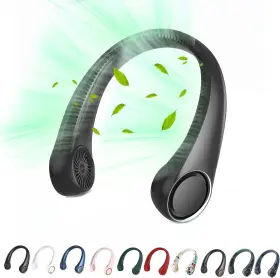Penkou 795633958421 Portable Neck Fan Hands Free Bladeless 360 Standard Pure Black