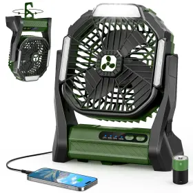 Peouix 791069642637 Portable Rechargeable Fan 20000mah Cordless Battery Large Army Green