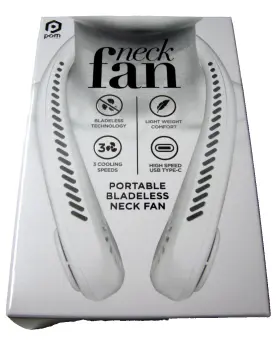 F2g-13-wt Pom Portable Bladeless Neck Fan White 3 Cooling Speeds Brand New