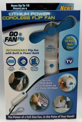 Power 850018026352 Go Flip Fan Usb Rechargeable 10 Hour Run Time Built In Bank Brand New