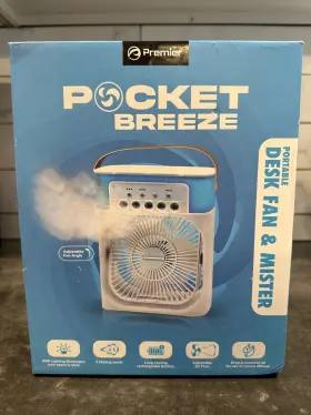 Premier 847181072927 Pocket Breeze Portable Desk Fan And Mister Lighted Rechargeable Nib