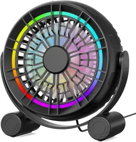 6217 Punoge Usb Rgb Desk Fan - 3 Speeds Quiet Portable Table 6.5 2.52 6.22in Black