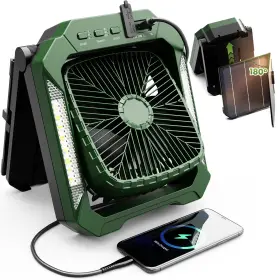 Qardoz 717052265775 26800mah Portable Fan Rechargeable With 18w Detachable Solar Panel Quiet Bat