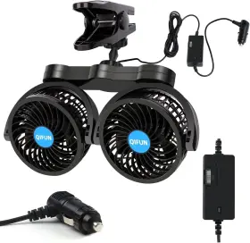 Qi-88 Qifun Car Fan Adjustable Dual Head 12v 360 Rotatable 4 Inches Clip For Front/