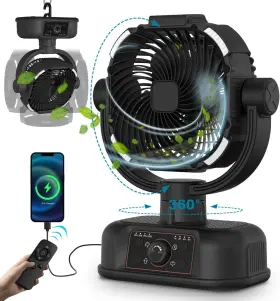Ah0509 Quantumcraft Premium Grade 10-inch Air Circulator Camping Fan With Led Light - Remote Control