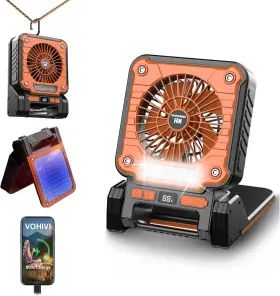 Raddy 894949003880 Solar Rechargeable Camping Fan With Light 3 Speed Usb-c Portable
