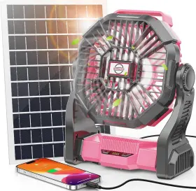 Rashad S Treasures 445029354360 30000mah Solar Fan With Led Lantern 10w Panel Rechargeable Battery Powere