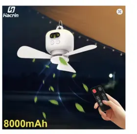 Fs-6a Raugee Portable Ceiling Tent Fan 8000mah Rechargeable With Light And Remote Control