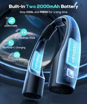 Rflety 702401282244 Portable Neck Fan 2 Pack Hands-free Wearable Personal 360 Cooling 4 S #2
