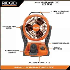 Ridgid 711181049206 18v Cordless Power Tools Hybrid Jobsite Fan Tool Only Operators Manual #3